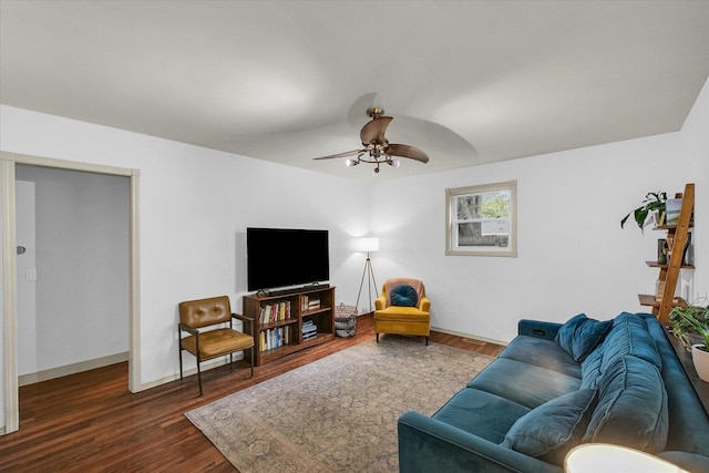 3310 Saratoga Dr, Champaign, IL 61821 - living area with ceiling fan, dark wood-type flooring, and baseboards
