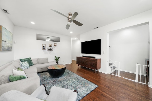 2023 W Rice St Unit 1E, Chicago, IL 60622 - living area featuring wood finished floors, ceiling fan, recessed lighting, and baseboards