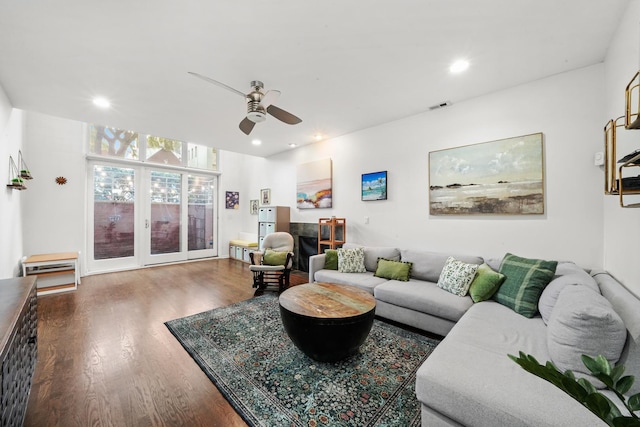 2023 W Rice St Unit 1E, Chicago, IL 60622 - living room with wood finished floors, ceiling fan, and recessed lighting