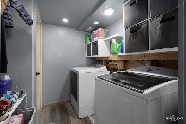 712 Cascade Ave, Romeoville, IL 60446 - washroom with washer and dryer, light wood finished floors, and recessed lighting