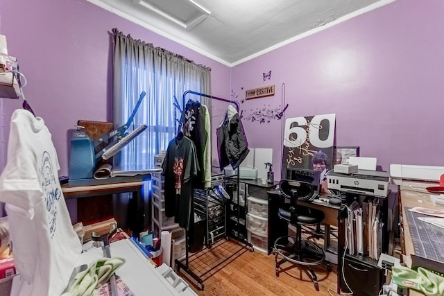 1909 Harvey Ave, Berwyn, IL 60402 - office area with attic access, wood finished floors, and crown molding