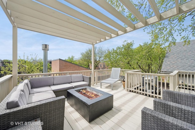 1636 N Cleveland Ave, Chicago, IL 60614 - wooden deck featuring an outdoor living space with a fire pit and a pergola