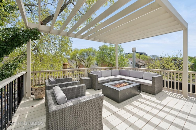 1636 N Cleveland Ave, Chicago, IL 60614 - wooden deck with an outdoor living space with a fire pit and a pergola
