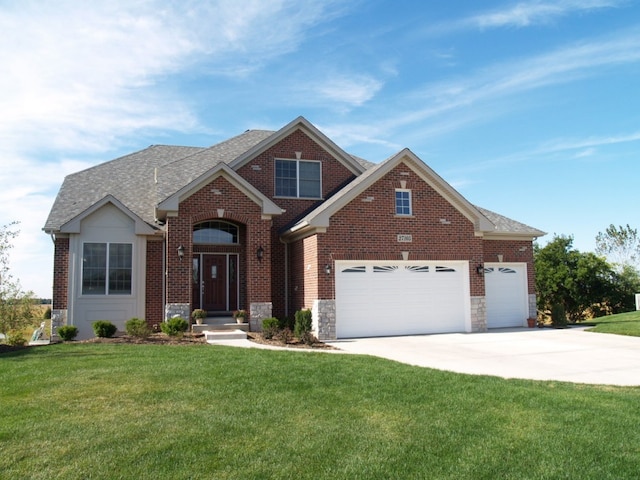 2019 Middleton Ave, Lisle, IL 60532 - traditional home with concrete driveway, a front yard, and stone siding