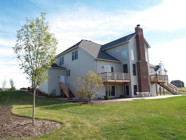 2019 Middleton Ave, Lisle, IL 60532 - rear view of house featuring stairs, a chimney, a patio, roof with shingles, and a wooden deck