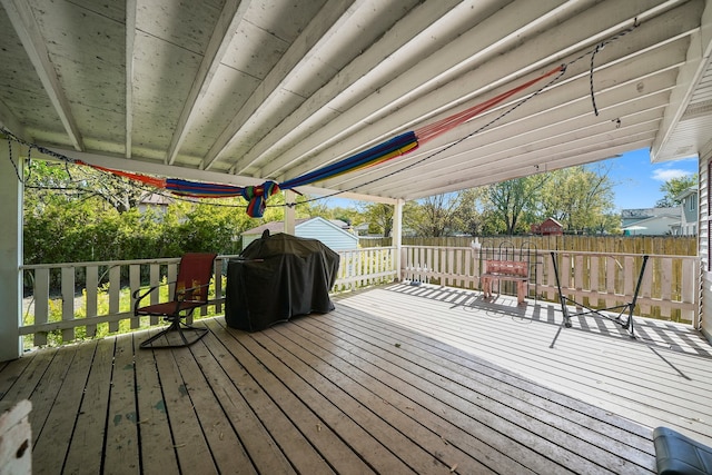 136 Anita Dr, Bourbonnais, IL 60914 - wooden terrace with a fenced backyard and grilling area