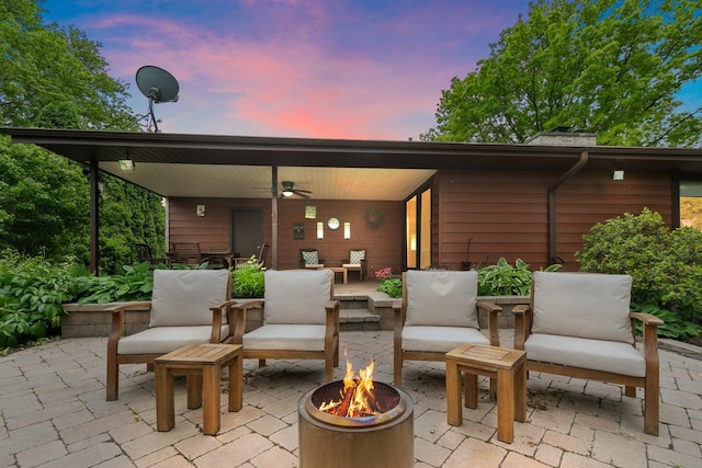 115 Thornbrook Rd, Dekalb, IL 60115 - view of patio / terrace featuring ceiling fan and an outdoor living space with a fire pit