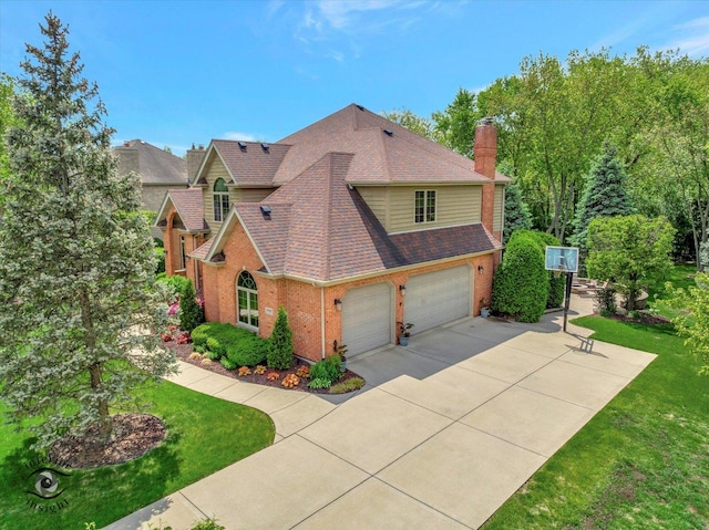 21048 Tall Grass Dr, Mokena, IL 60448 - view of side of property with brick siding, driveway, a chimney, and a garage