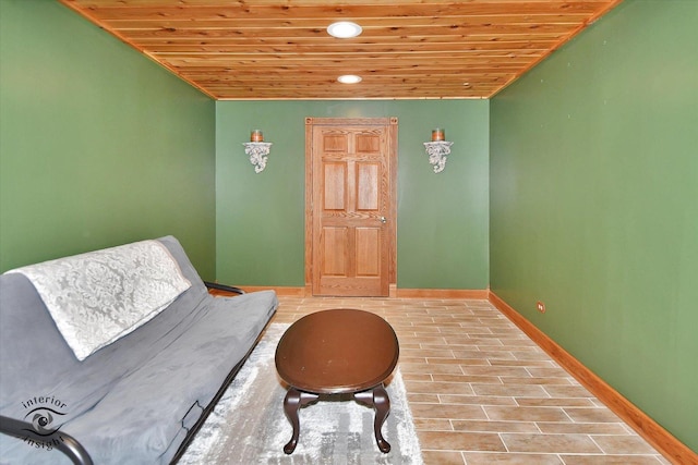 21048 Tall Grass Dr, Mokena, IL 60448 - sitting room featuring wooden ceiling, baseboards, and recessed lighting