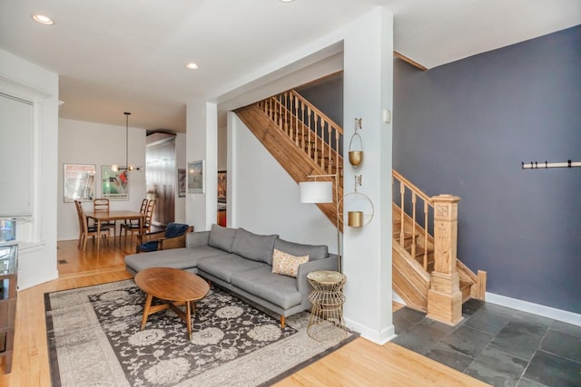 4805 S Langley Ave, Chicago, IL 60615 - living area with stairs, recessed lighting, and baseboards