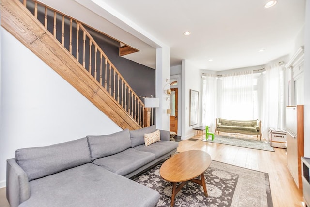 4805 S Langley Ave, Chicago, IL 60615 - living area featuring stairway, hardwood / wood-style floors, and recessed lighting