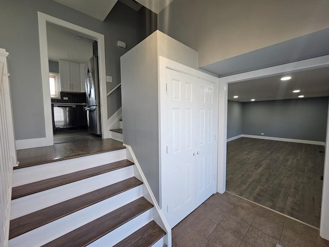 1343 E Anderson Dr, Palatine, IL 60074 - stairway featuring recessed lighting, tile patterned flooring, and baseboards
