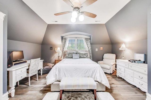 724 Becker Rd, Glenview, IL 60025 - bedroom with wood finished floors, lofted ceiling, ceiling fan, and an office area