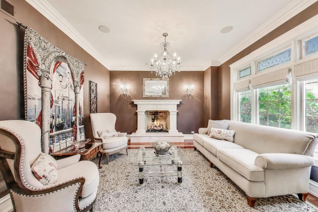 724 Becker Rd, Glenview, IL 60025 - living area with a chandelier, ornamental molding, and wood finished floors
