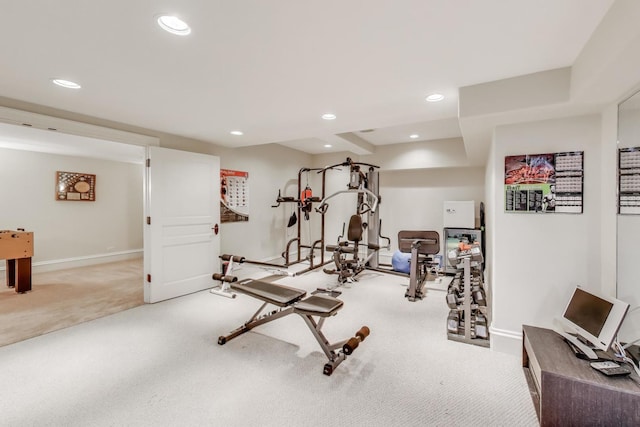 724 Becker Rd, Glenview, IL 60025 - exercise room with light carpet, recessed lighting, and baseboards