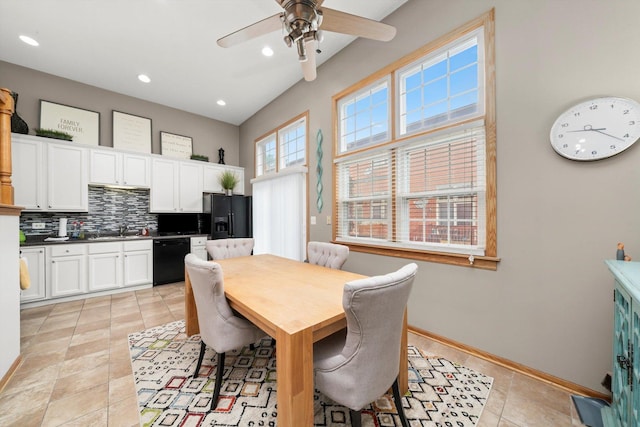 6235 S Knox Ave Unit K, Chicago, IL 60629 - dining room with a ceiling fan, baseboards, recessed lighting, and light tile patterned floors
