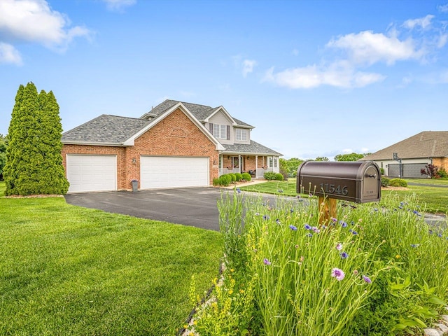 11546 Ridgecrest Dr, Roscoe, IL 61073 - view of front of house with brick siding, a garage, a front lawn, and driveway