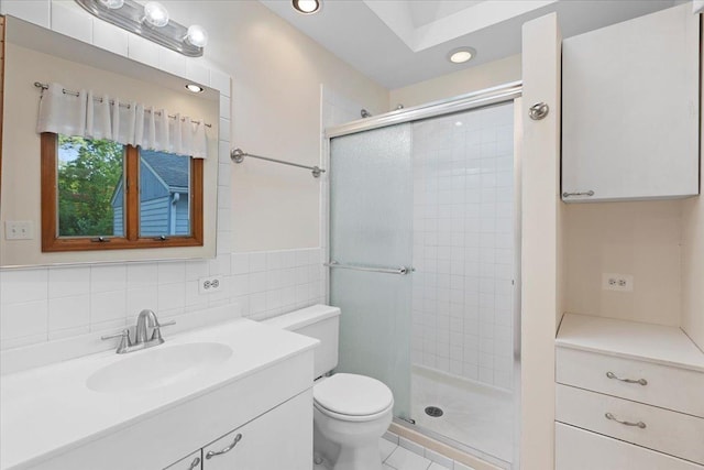 9 Craig Ter, Lake Zurich, IL 60047 - full bathroom featuring a stall shower, vanity, recessed lighting, a skylight, and tile patterned floors