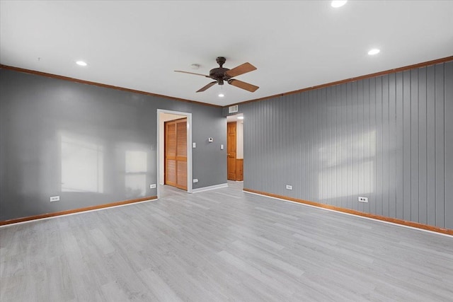 9 Craig Ter, Lake Zurich, IL 60047 - spare room with light wood-type flooring, crown molding, ceiling fan, and recessed lighting