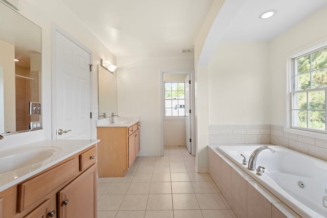 7N001 Ridge Line Rd, Saint Charles, IL 60175 - full bathroom featuring two vanities, a tub with jets, and tile patterned floors