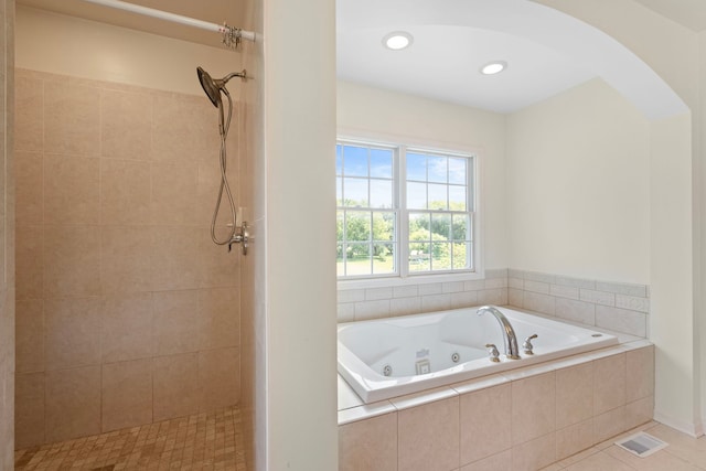 7N001 Ridge Line Rd, Saint Charles, IL 60175 - bathroom with a tub with jets, tiled shower, tile patterned flooring, and recessed lighting