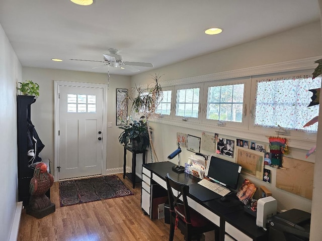213 W Park Ave, Wheaton, IL 60189 - foyer entrance with healthy amount of natural light, wood finished floors, a ceiling fan, recessed lighting, and baseboards