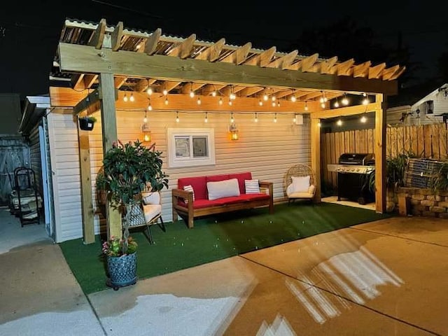 5151 W Fletcher St, Chicago, IL 60641 - view of patio featuring an outdoor hangout area, a pergola, and a grill