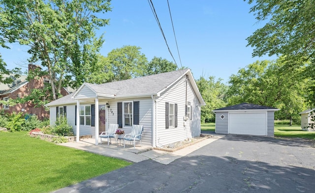345 W Joe Orr Rd, Chicago Heights, IL 60411 - ranch-style home featuring a garage, an outdoor structure, a front yard, a porch, and driveway