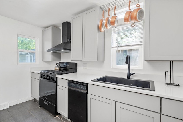 345 W Joe Orr Rd, Chicago Heights, IL 60411 - kitchen featuring wall chimney range hood, black appliances, and light countertops