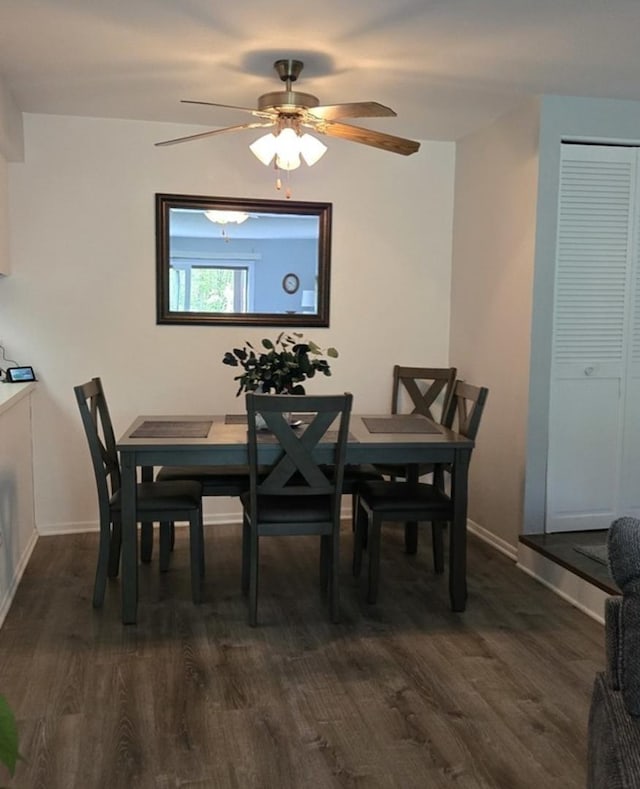 14015 James Dr Unit 523, Crestwood, IL 60418 - dining space featuring dark wood finished floors, baseboards, and ceiling fan