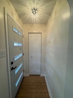 9536 S Woodlawn Ave, Chicago, IL 60628 - doorway featuring dark wood-style floors and baseboards