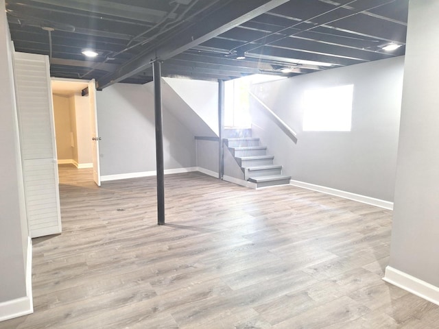8732 S Laflin St, Chicago, IL 60620 - basement with baseboards, stairway, and wood finished floors