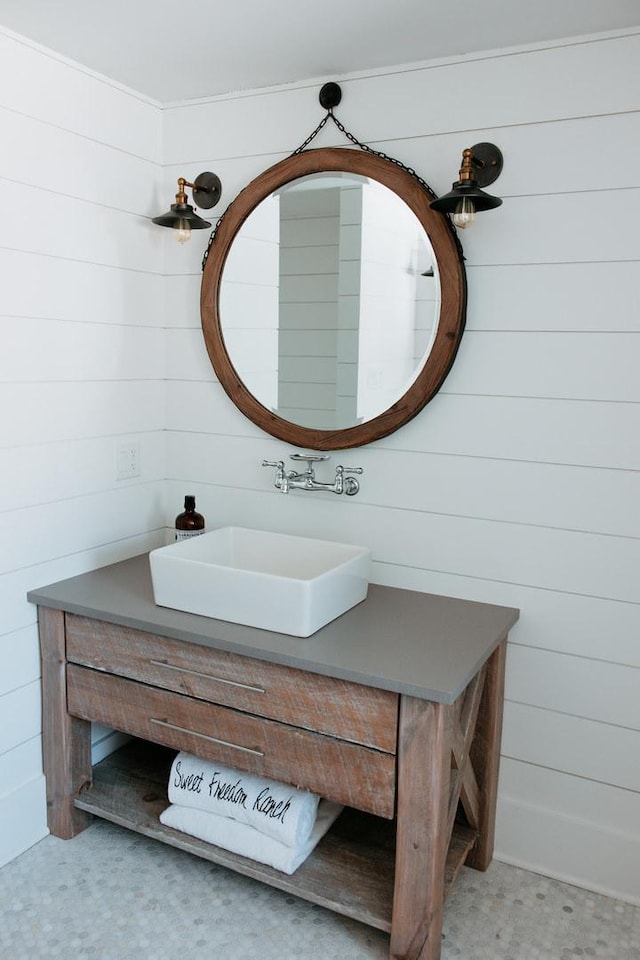 281 Snipe Hollow Rd N, Elizabeth, IL 61028 - bathroom featuring vanity and wooden walls