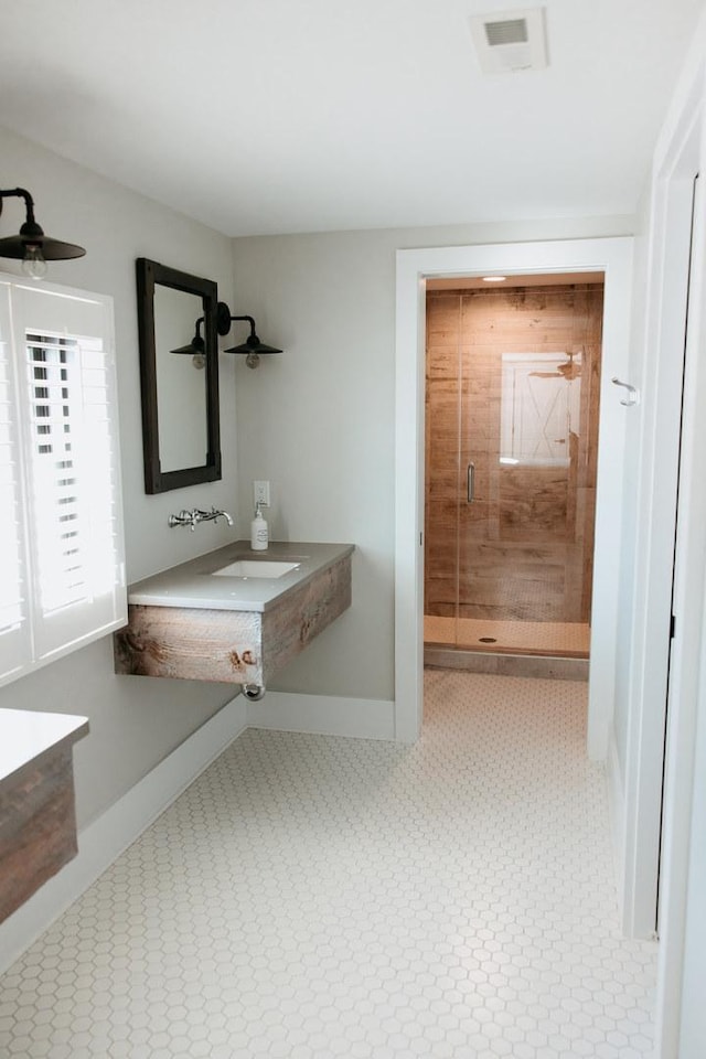 281 Snipe Hollow Rd N, Elizabeth, IL 61028 - full bathroom with a sink, baseboards, and a shower stall