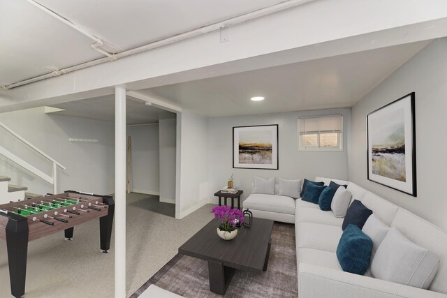 7 Fernwood Dr Unit Q, Bolingbrook, IL 60440 - living area with carpet, stairway, baseboards, and recessed lighting
