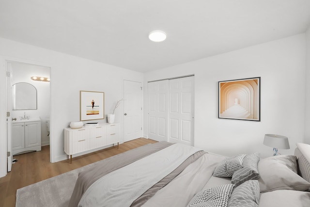 163 Queenswood Rd, Bolingbrook, IL 60440 - bedroom featuring light wood-style floors, a closet, ensuite bathroom, and a sink