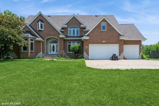 4722 Douglas Rd, Oswego, IL 60543 - traditional-style home with concrete driveway, a front yard, brick siding, and roof with shingles