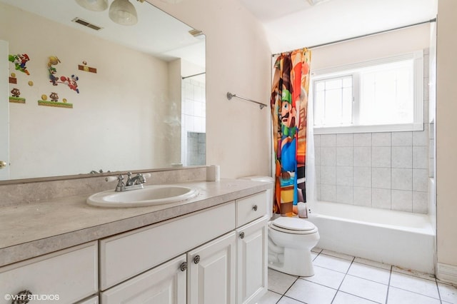 4722 Douglas Rd, Oswego, IL 60543 - full bathroom with tile patterned flooring, toilet, vanity, and shower / tub combo with curtain