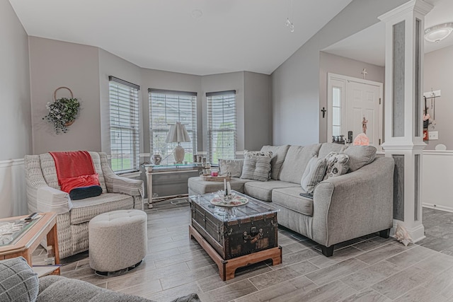 303 Capitol Dr Unit A, Sugar Grove, IL 60554 - living room with ornate columns and wood finish floors