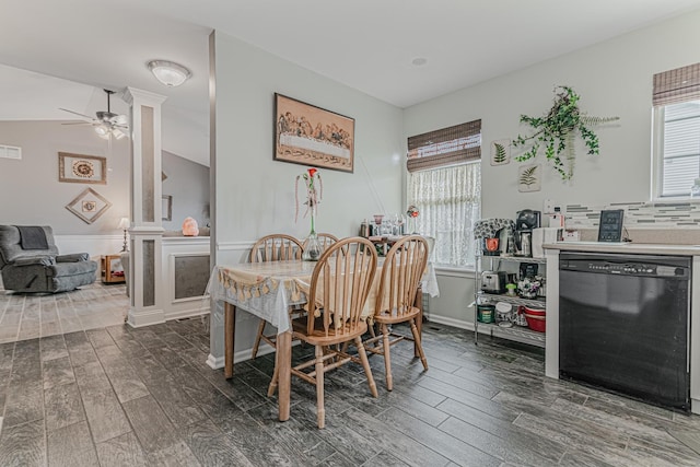 303 Capitol Dr Unit A, Sugar Grove, IL 60554 - dining space featuring dark wood finished floors, plenty of natural light, and a ceiling fan