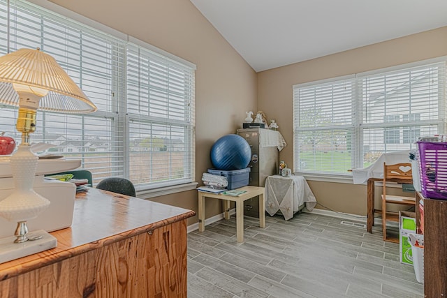 303 Capitol Dr Unit A, Sugar Grove, IL 60554 - office space with healthy amount of natural light, baseboards, lofted ceiling, and wood tiled floors