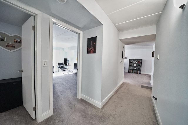 603 S River Rd Unit 2K, Des Plaines, IL 60016 - hall featuring carpet flooring, an office area, and baseboards
