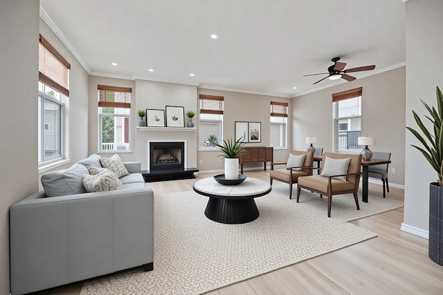 2847 N Wolcott Ave Unit D, Chicago, IL 60657 - living room featuring plenty of natural light, light wood finished floors, recessed lighting, a ceiling fan, and baseboards