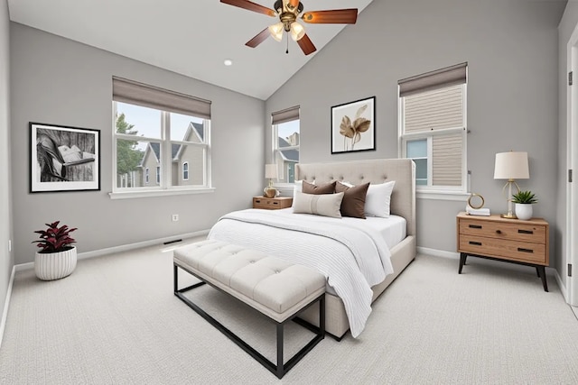 2847 N Wolcott Ave Unit D, Chicago, IL 60657 - bedroom featuring light carpet, baseboards, lofted ceiling, and ceiling fan