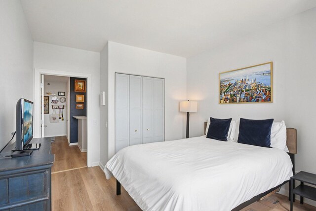 1111 S Wabash Ave Unit 1410, Chicago, IL 60605 - bedroom with a closet, wood finished floors, and baseboards