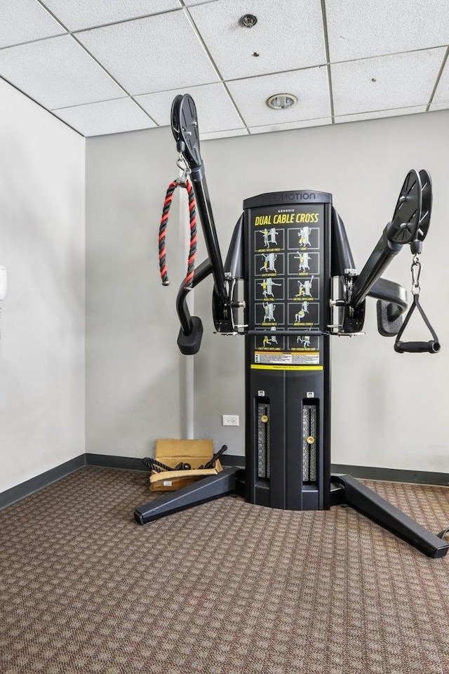 1111 S Wabash Ave Unit 1410, Chicago, IL 60605 - workout room with carpet floors, a drop ceiling, and baseboards