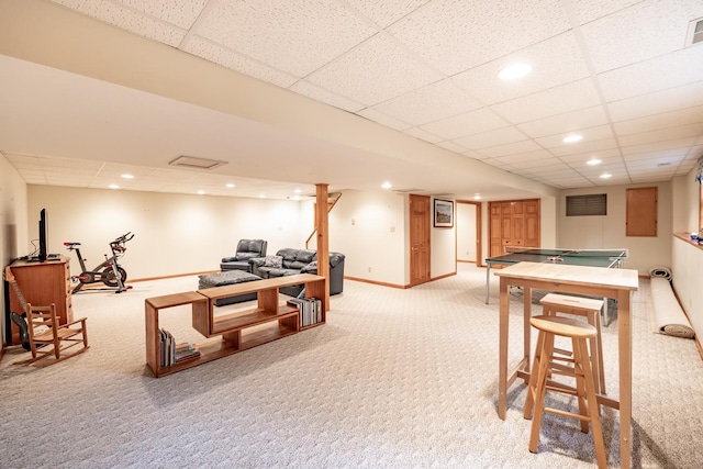 3N624 Ridgeview Ct, Saint Charles, IL 60175 - playroom with light colored carpet, a paneled ceiling, and recessed lighting