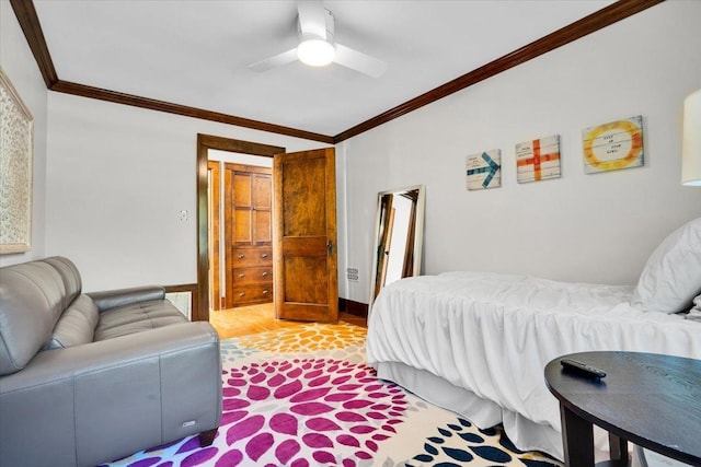 336 S Sleight St, Naperville, IL 60540 - bedroom with crown molding, ceiling fan, light wood finished floors, and baseboards