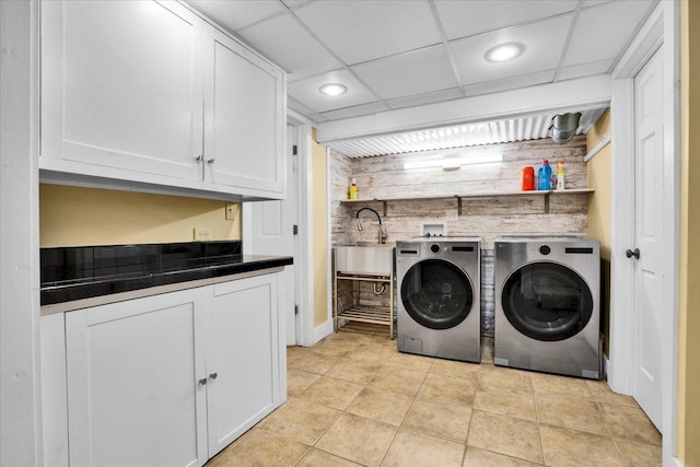 336 S Sleight St, Naperville, IL 60540 - laundry room with cabinet space, washer and dryer, recessed lighting, and light tile patterned floors