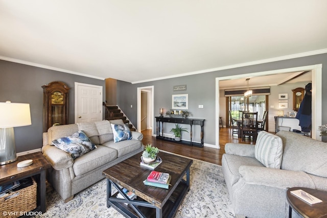 3S180 Cypress Dr, Glen Ellyn, IL 60137 - living room with crown molding, baseboards, and wood finished floors